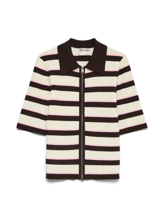 Awhanna 2/4 Zip Stripe Knit Cardigan Chocolate Torte Sugar (10353981) Women